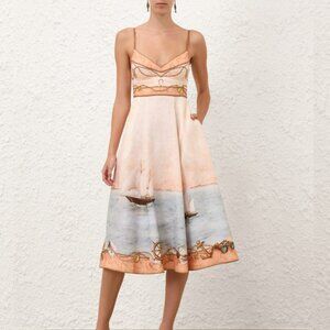 Zimmermann Scarborough Peach Nautical Map Picnic Midi Dress